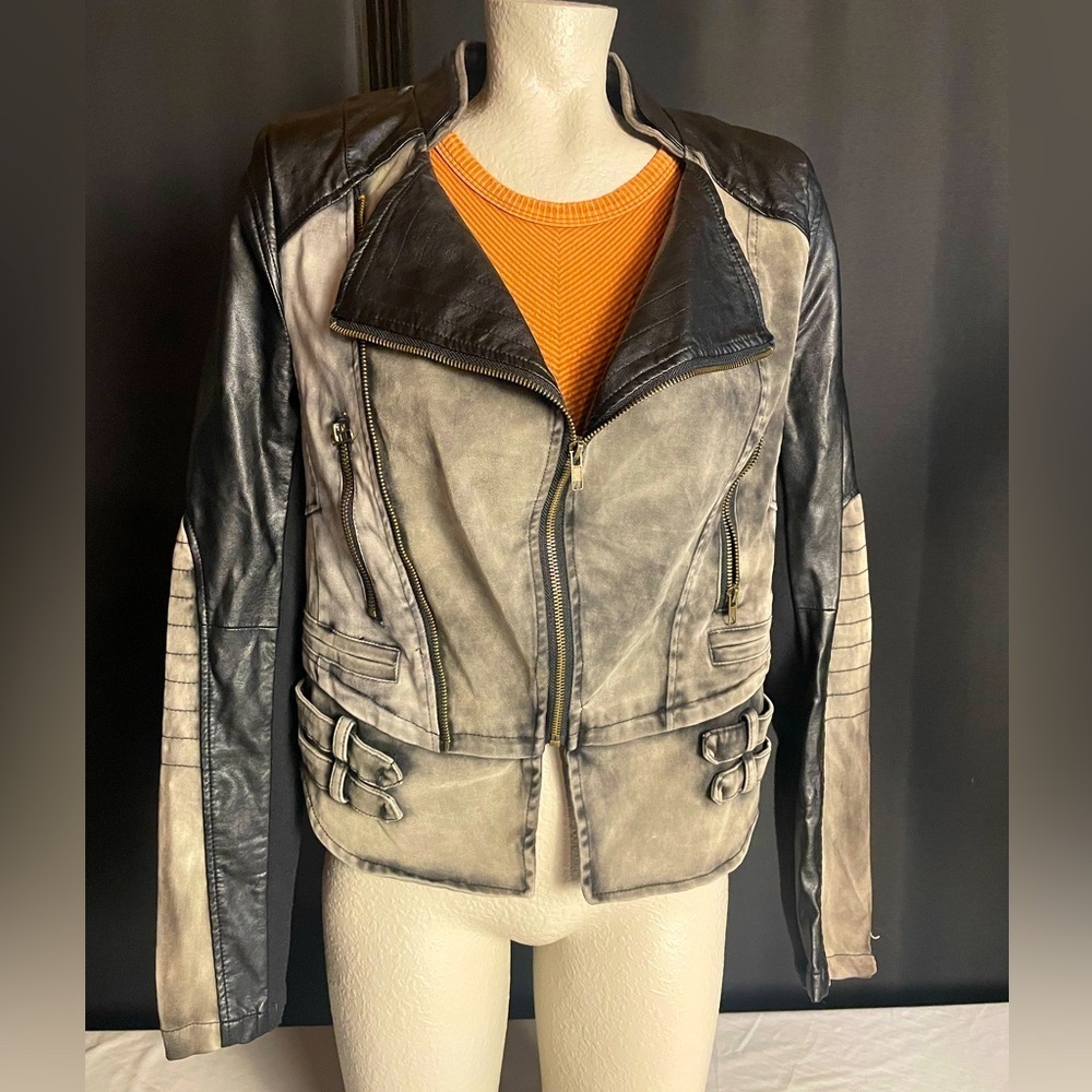 BKE Distressed Faux Leather Moto Jacket, size M